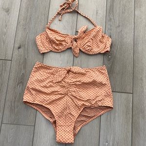 SOLD - Urban Outfitters Bikini Peach Dotted size Small Medium High Waist